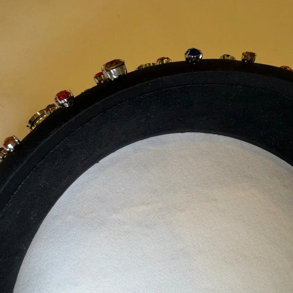 Fitze cu Bentite Black Satin Padded Headband Multicolor Rhinestone Jeweled Crown